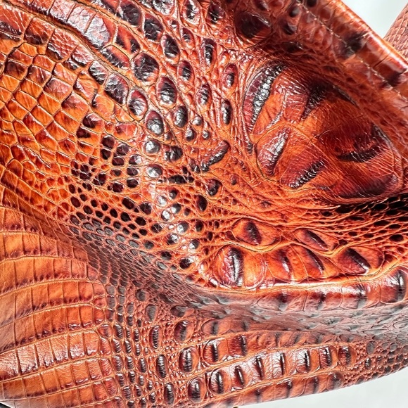 Brahmin Authentic Croc Lauren Pecan Leather Shoulder Bag w/Tassel/Hand Tag - Picture 11 of 13